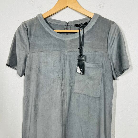 NEW! Allen B x Allen Schwartz Faux Suede Pocket Tee Dress Casual Mini Cap Slv- M - Picture 2 of 5